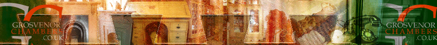 Architectural salvage and antiques illustration featuring pine furniture, fireplaces, curiosities etc.